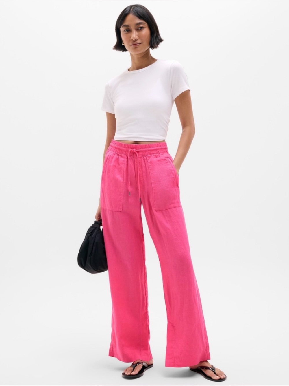 Atleta Retreat Linen Wide Leg Pant Hot Pink Size XS Pull On Split Hem